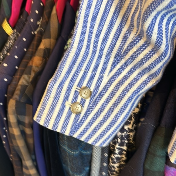 Loft 54% linen blue/white pinstriped one button blazer size 0 - Picture 4 of 5
